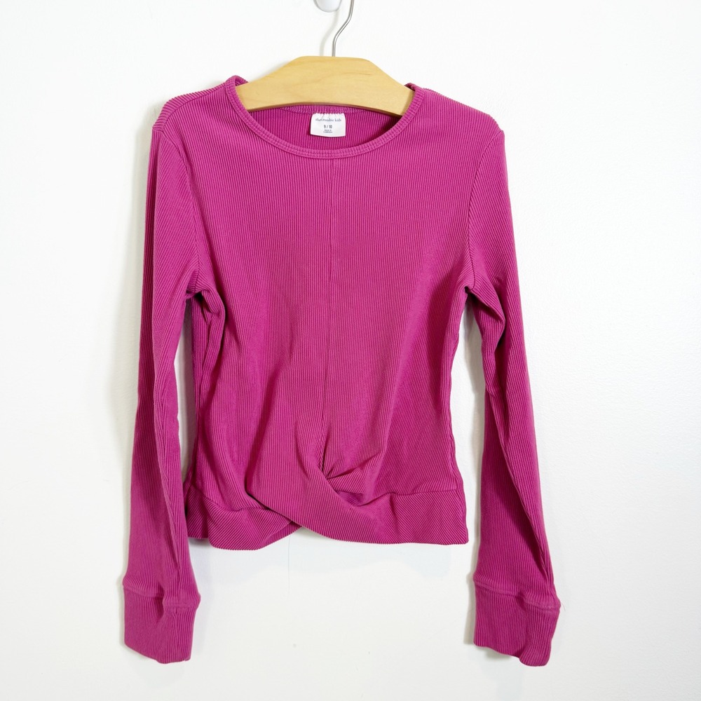 Abercrombie Kids Ribbed Top Girls 9/10 Pink Long Sleeve Twist Front Hem